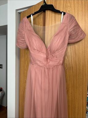 Romantic Dusty Rose V-Neck Tulle Maxi Dress